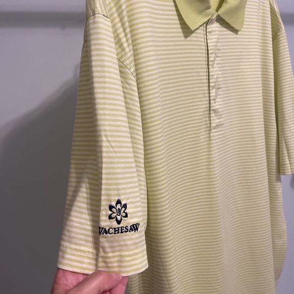 Oxford Golf Super Dry 100% Cotton Green & White Stripe Large Pre-owned - Picture 2 of 6